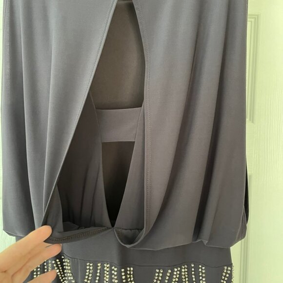 Caché beaded charcoal grey sleeveless draped dress, 12 - Picture 3 of 7